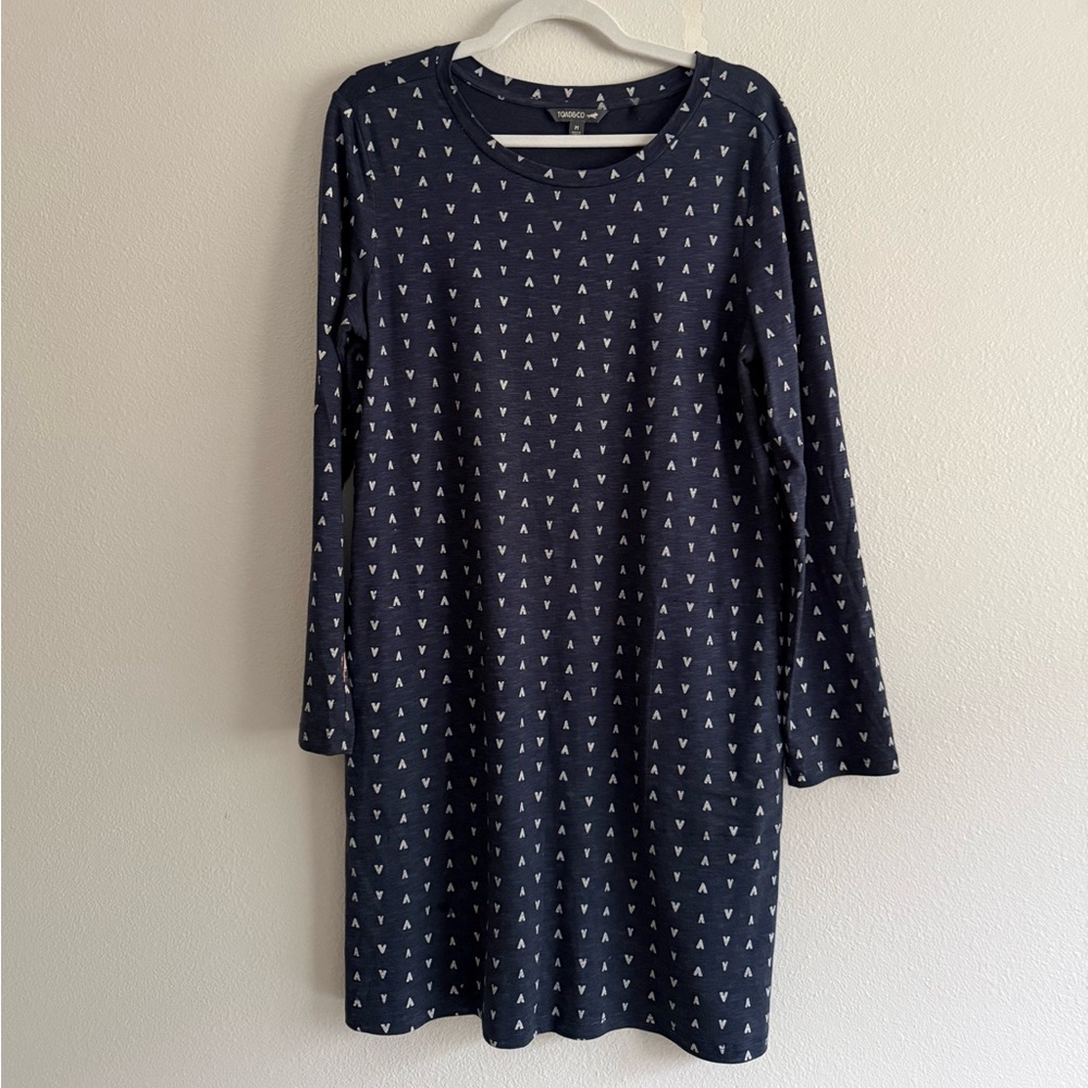 TOAD & CO Windmere II Long-Sleeve shift Dress Navy‎ Blue pattern Sz M